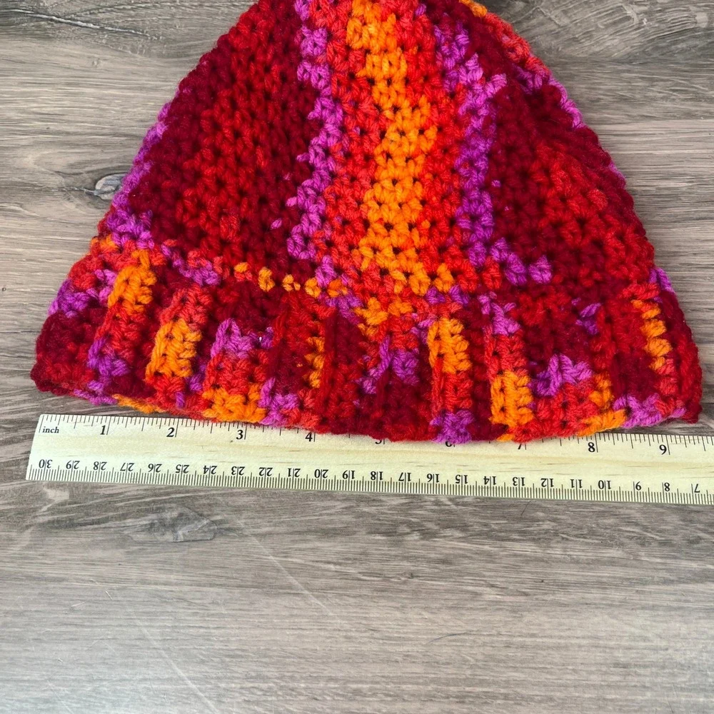 Handmade‎ Crochet Beanie Kids Red Orange Pink Pom Pom Winter Hat